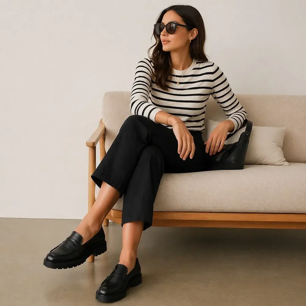 Madewell Women's SZ 8.5 The Bradley Lugsole Loafer in Black Leather